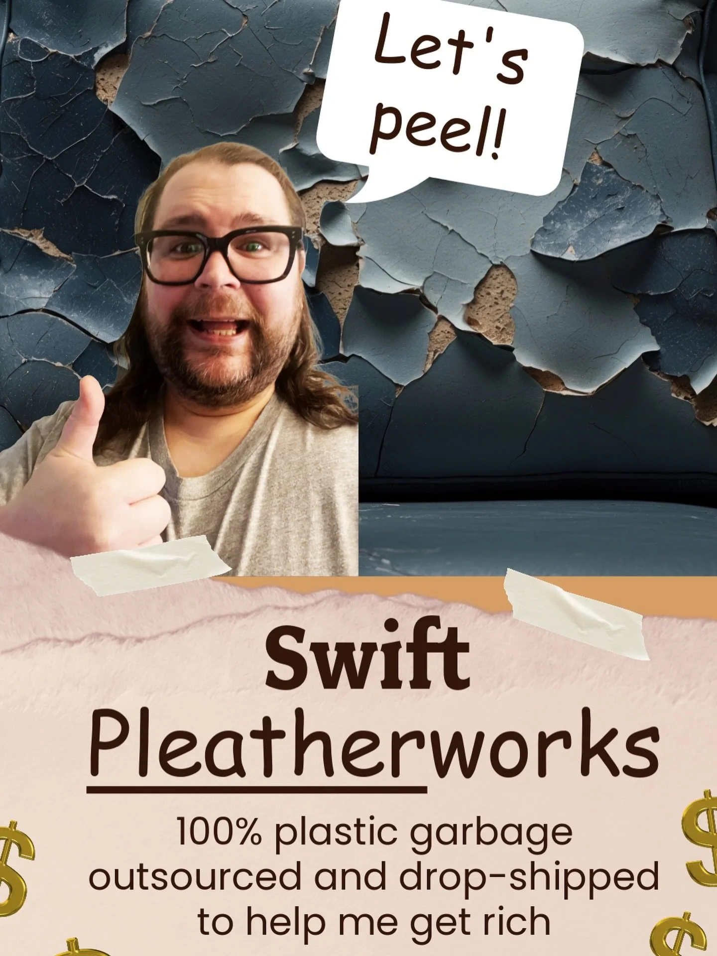Tired of paying fair prices for handcrafted leather goods that last for decades? Then you should try Swift Pleatherworks. 

At Swift Pleatherworks, we only use the crappiest laminates and PU materials that are guaranteed to disintegrate after just a 
