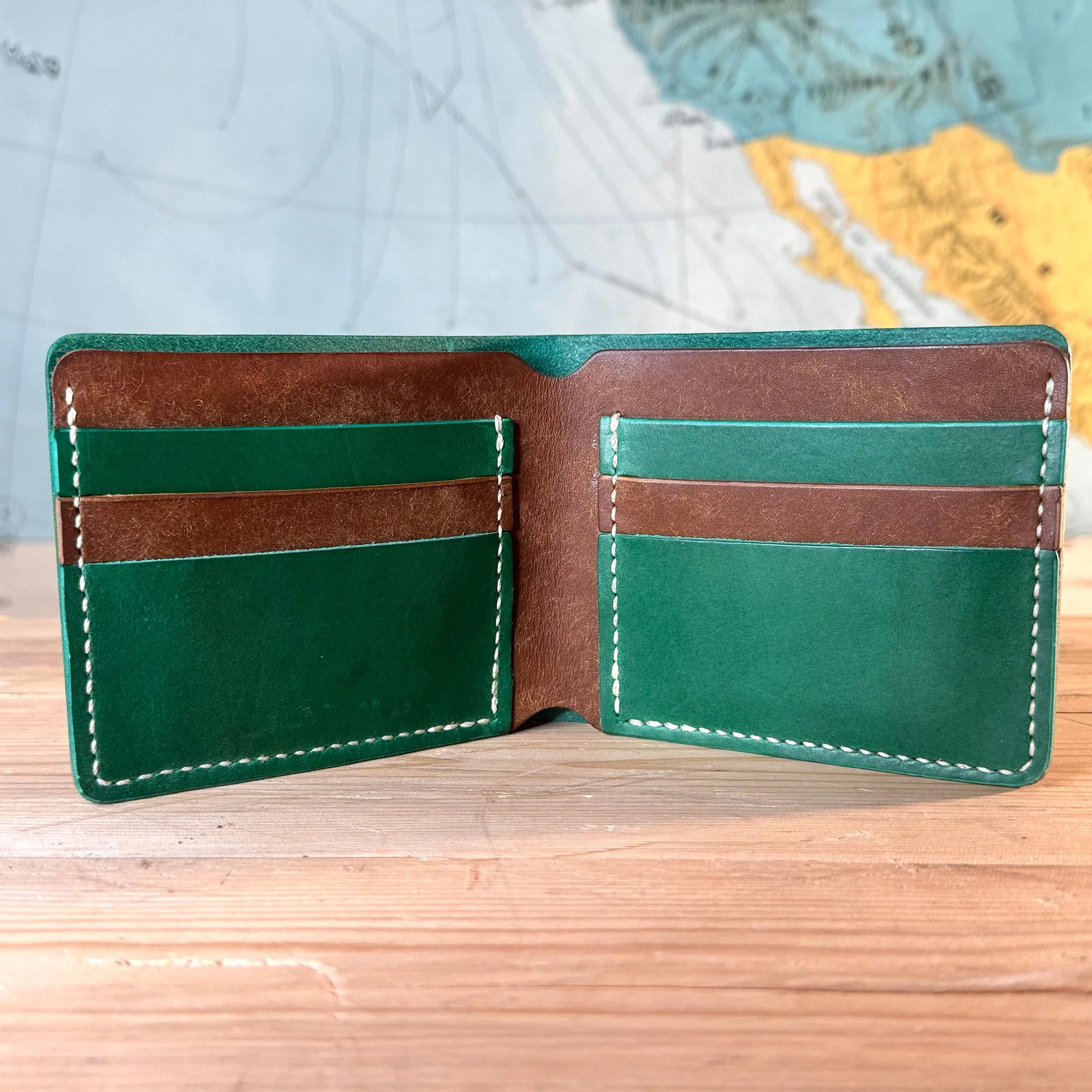 Two-Tone Bifold Wallet - Green Buttero