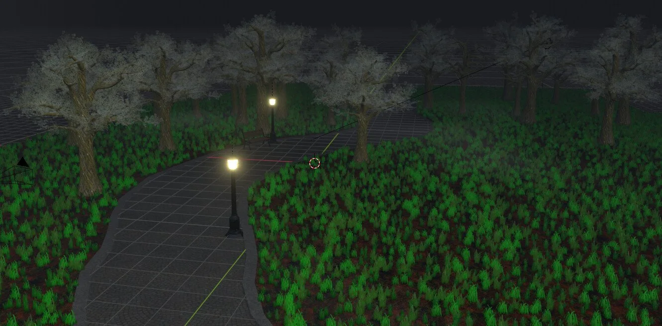 This completed park environment showcases the final application of textures, materials, and environmental assets. Careful attention was given to landscape texturing, foliage placement, and asset integration to create a cohesive and believable outdoor