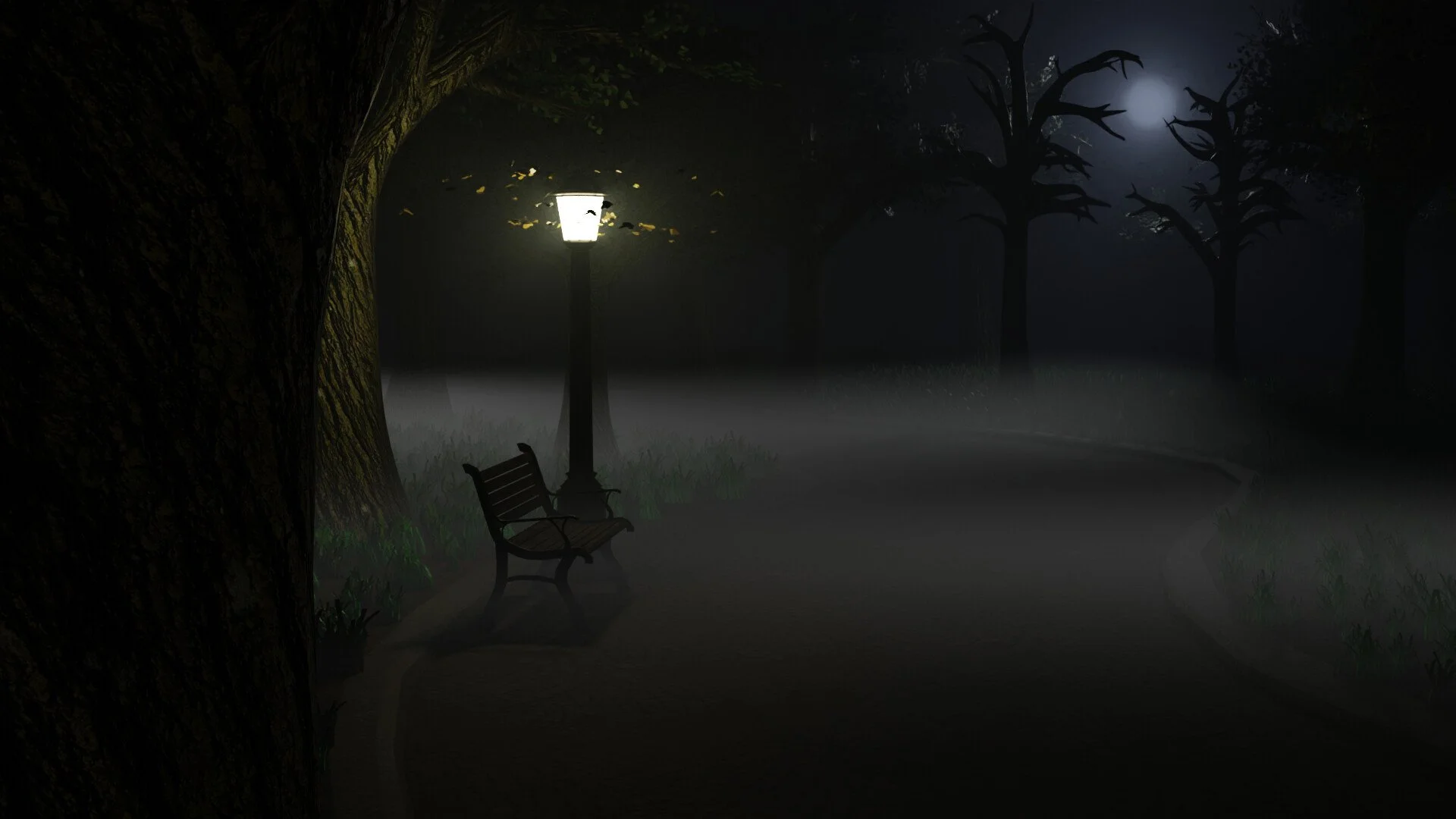 This final rendered frame showcases the completed park environment, capturing the finished composition, lighting, and material work in a single cohesive view. It represents the culmination of the asset integration, terrain sculpting, foliage placemen