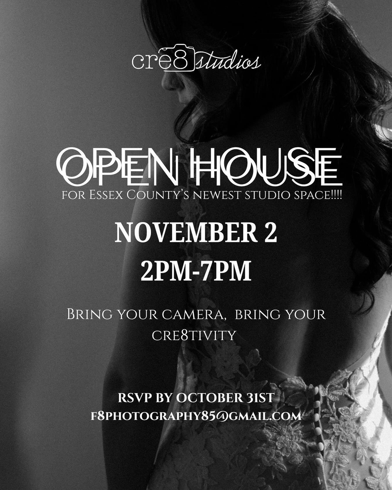 ****Attention Photographers and Videographers!!***

Cre8 studios will be having an open house event this Sunday!! Come and see the new badass studio in Kingsville that I put my whole heart and soul into 🙂. The space is surrounded by a beautiful wood
