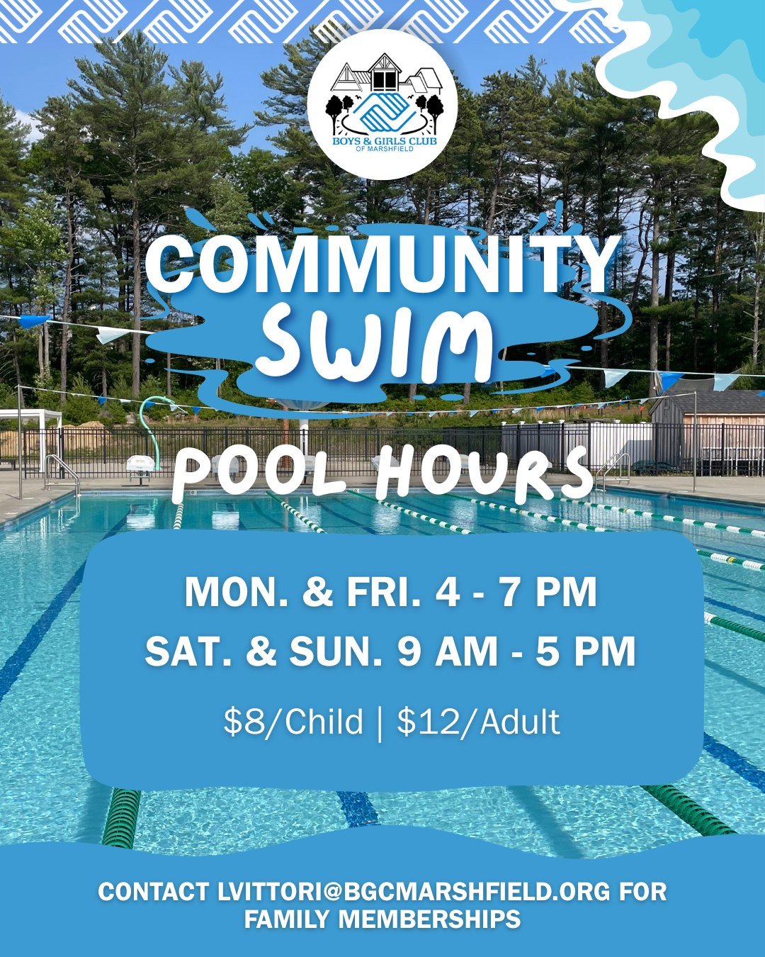 🌊 Community Swim Hours 🏊&zwj;♂️💦

Whether you're making a splash with the family or sneaking in a solo swim, we&rsquo;ve got flexible options to fit your summer plans.

📍 Community Swim Hours:
🕓 Monday &amp; Friday: 4&ndash;7 PM
🕘 Saturday &amp