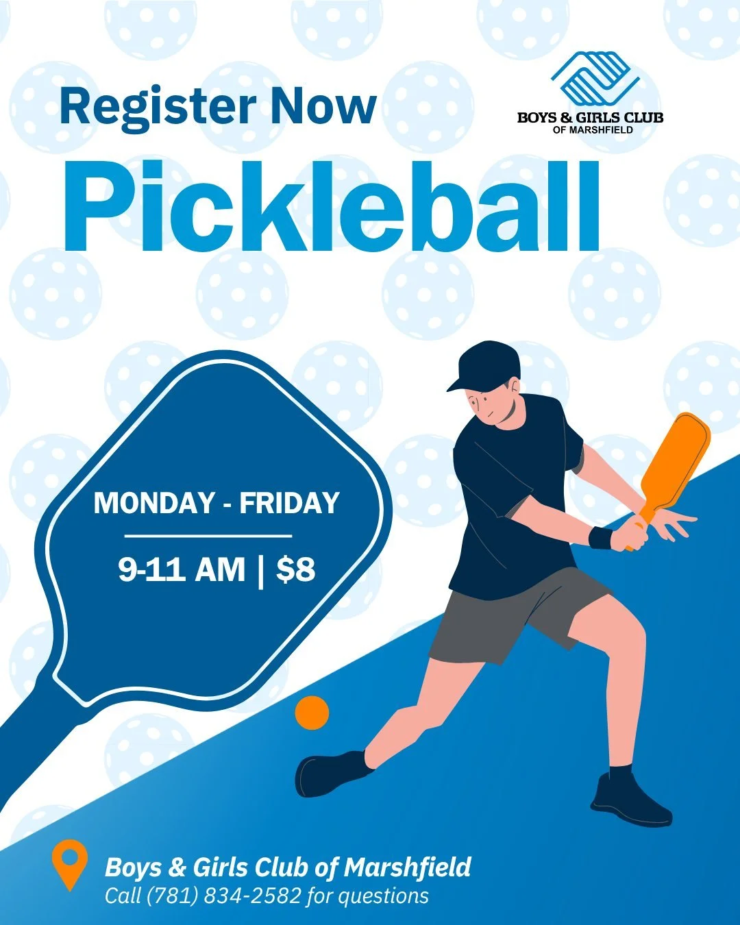 Looking for a fun way to stay active this season? Join us for indoor pickleball! Our courts are open to all experience levels, come learn the game, make new friends, and break a sweat.

Open Play: Monday&ndash;Friday, 9&ndash;11 AM
$8 per participant