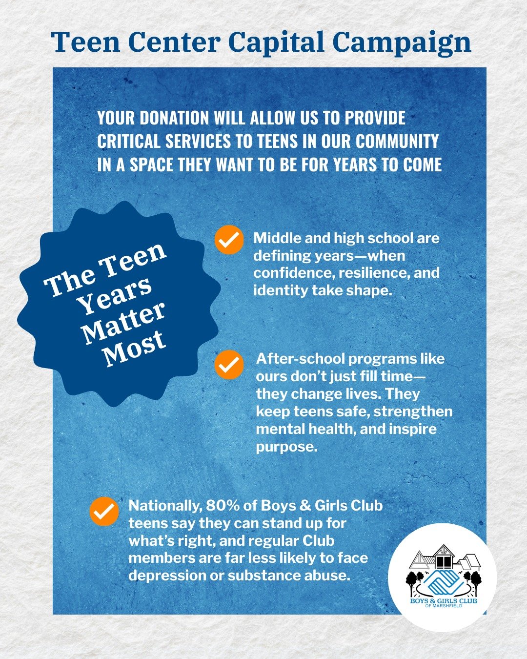 As a community, we have the power to shape the future for our teens. The research is clear: when young people have safe, supportive environments during the middle and high school years, their mental health strengthens and their long-term outcomes imp