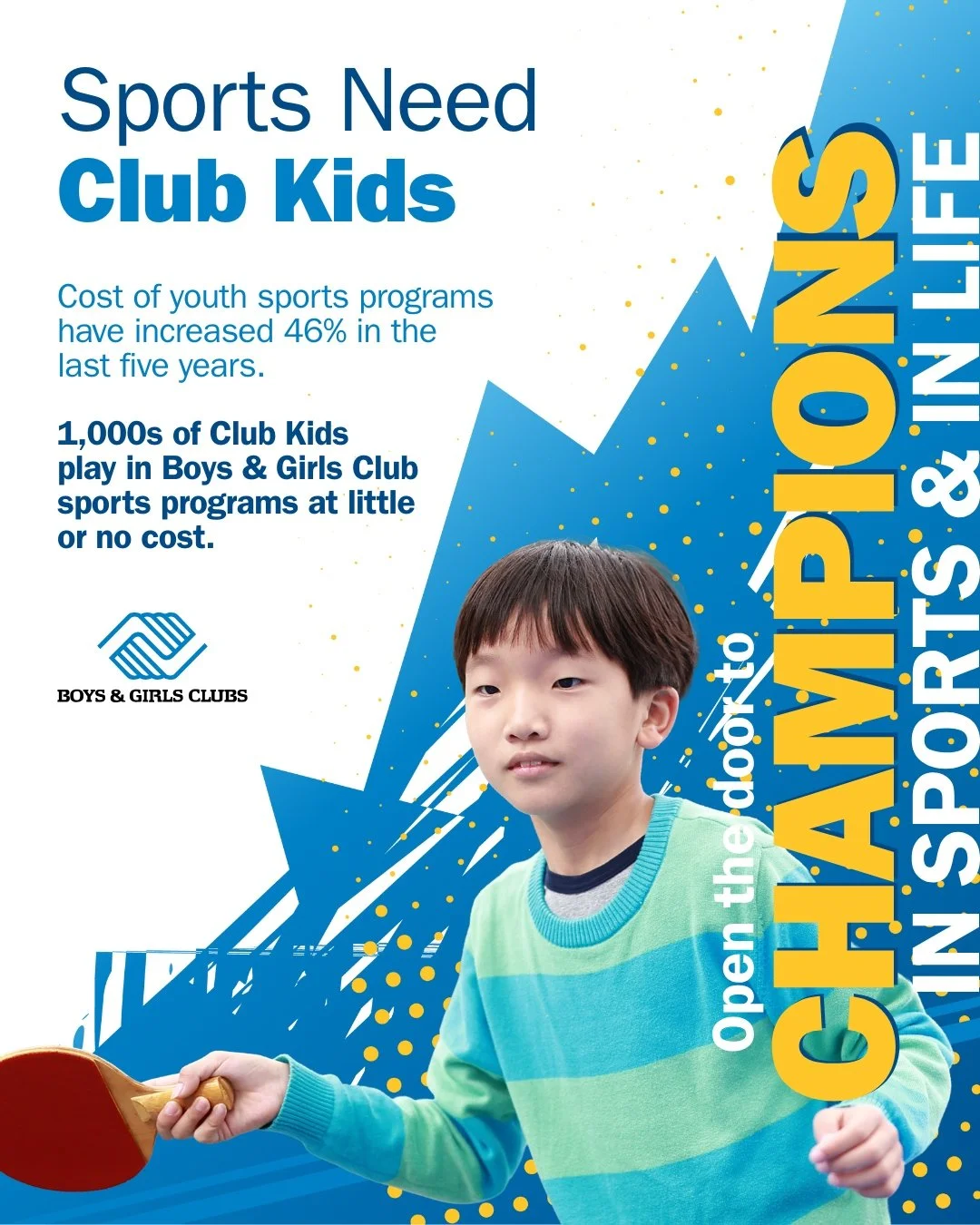 Sports teach resilience, confidence, and teamwork &mdash; lessons that last a lifetime.

At BGCM, we ensure Club kids have access to sports programs regardless of cost, so every child has the opportunity to learn, grow, and belong.

Together, we're b