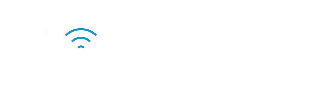 Blue Wi-Fi signal icon in the top left corner of a white background.