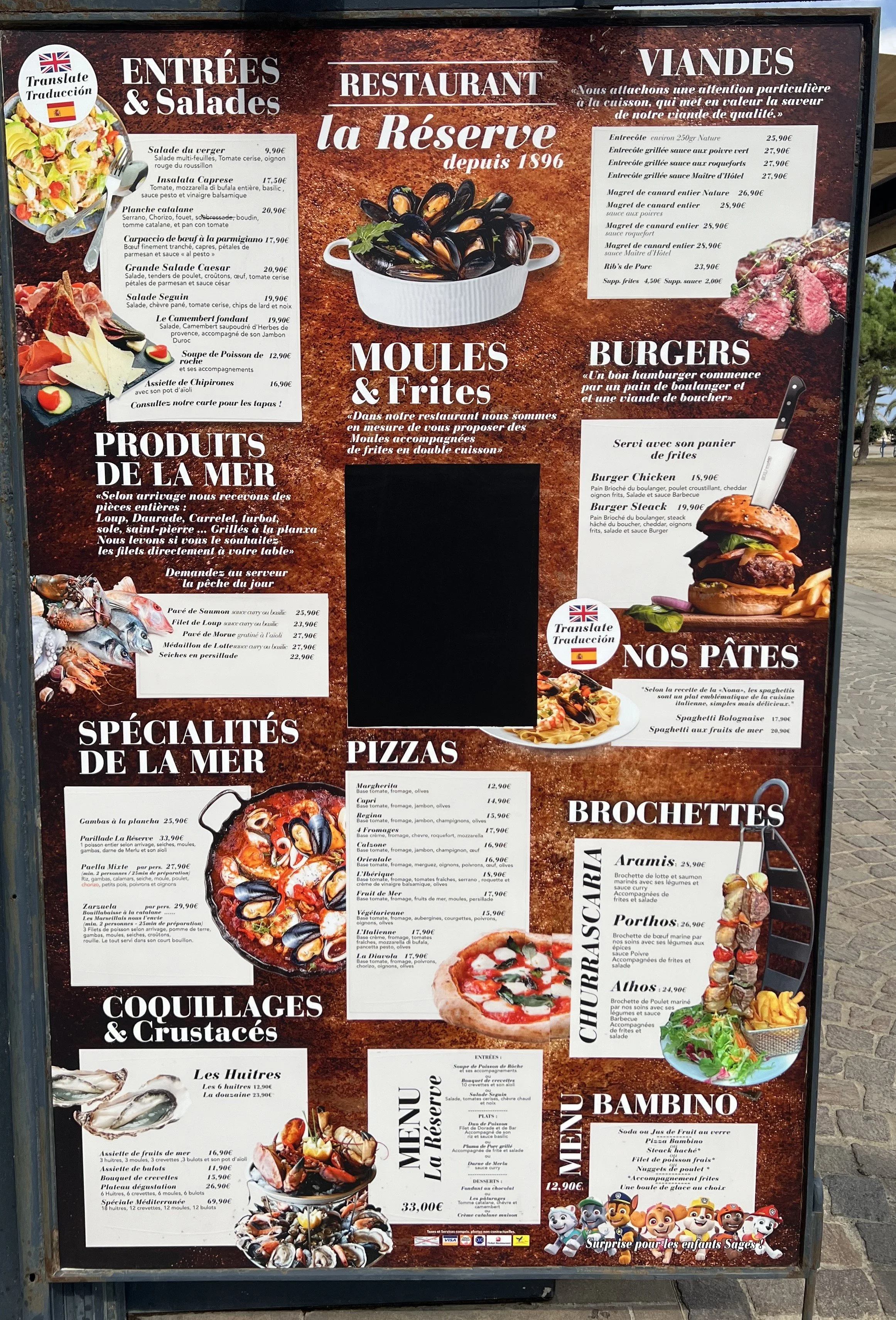 La Reserve Restaurant Argeles Menu.JPG