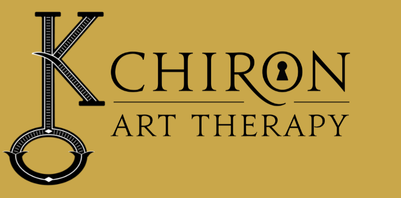 Logo for Chiron Art Therapy featuring a large stylized letter 'K' integrated with a geometric design, with the words 'Chiron Art Therapy' for the Chiron Art Therapy blog.