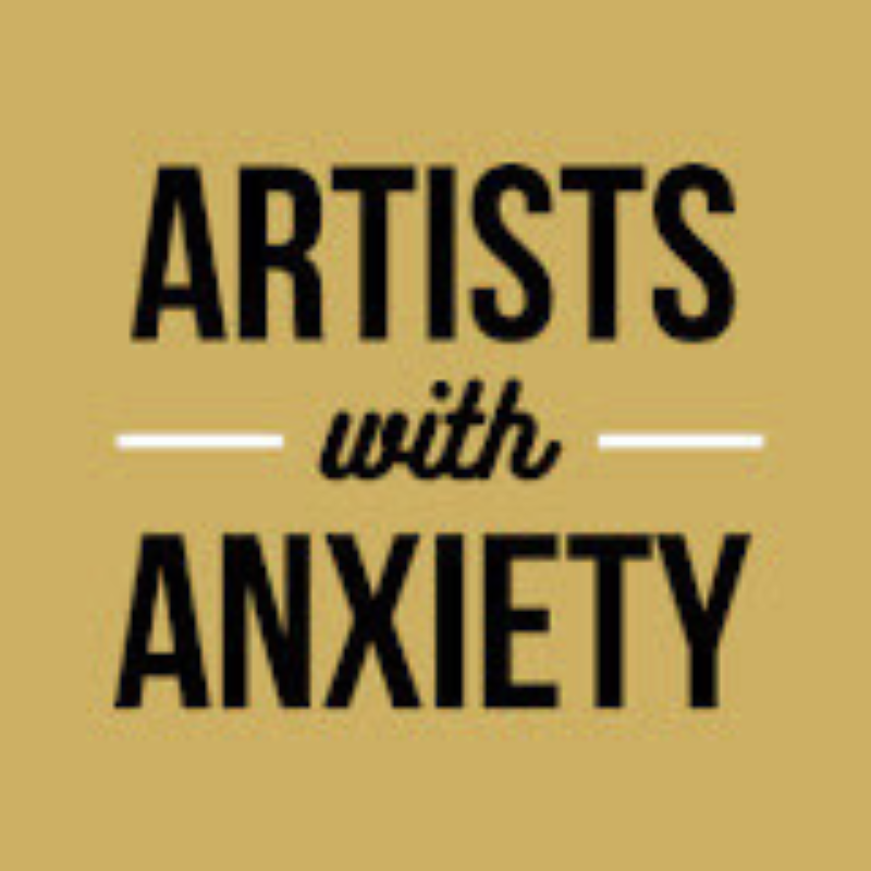 Gold background with black and white text that reads "Artists with Anxiety."