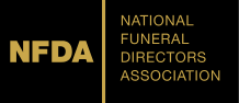 Logo of the National Funeral Directors Association (NFDA) with black background and yellow text