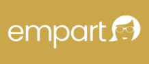 Emart logo with the word 'empart' in lowercase and an icon of glasses and hair bun