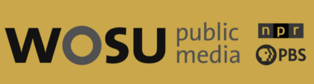 Logo for WOSU public media, including NPR and PBS