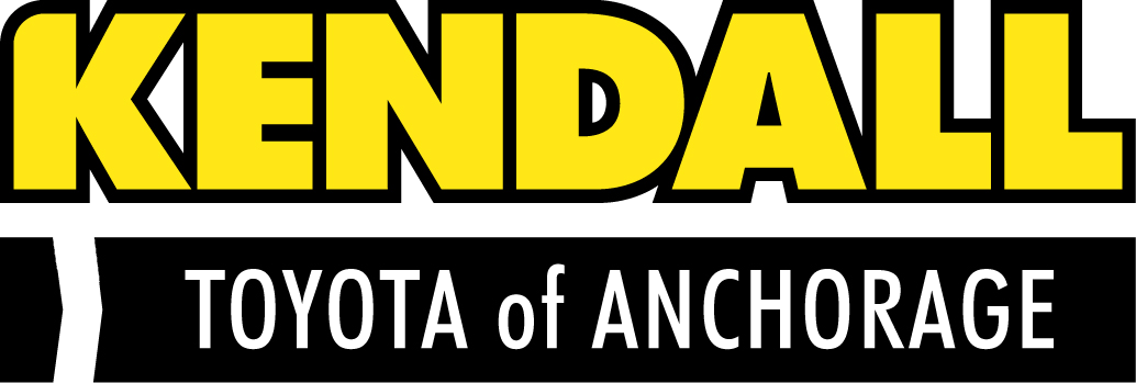 Logo for Kendall Toyota of Anchorage with bold yellow and white text on a black background.