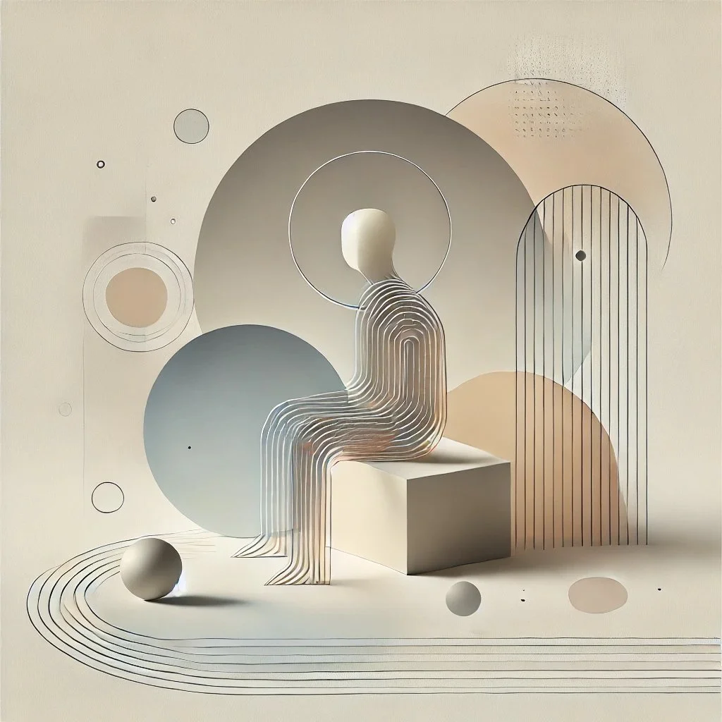 Abstract art with geometric shapes and human figure