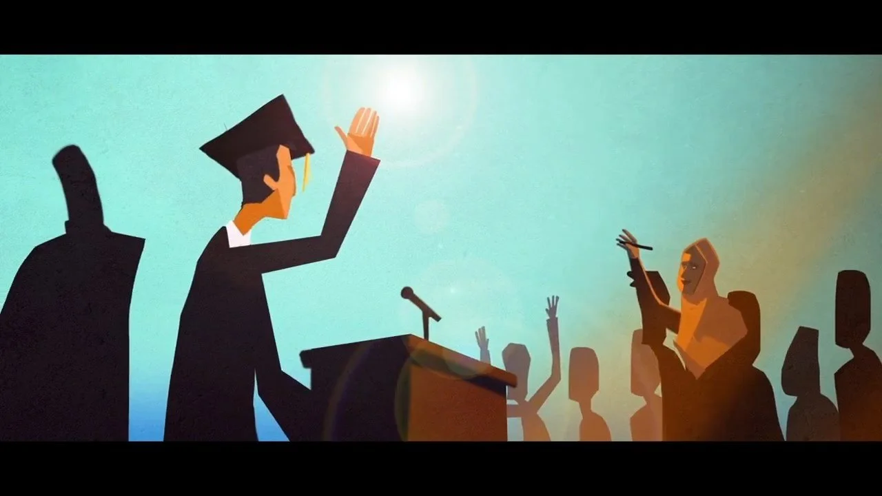 Illustration d’une remise de diplôme, extraite du film d’animation A Day in Detainee’s Family Life réalisé avec Kesh Malek.