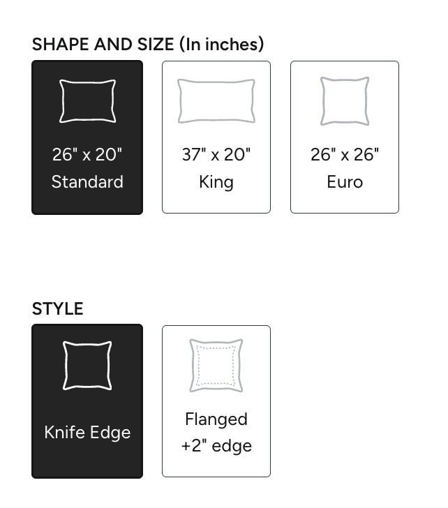 Shape and Size Diagram for Pillows