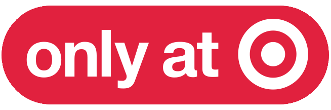 Target store promotional sign reading 'only at Target' with red background and white text.