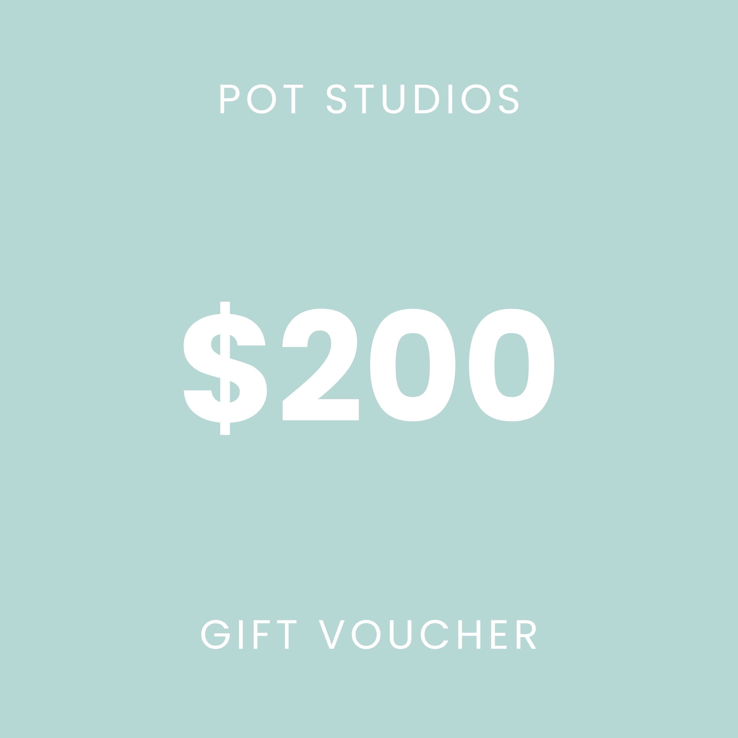 Gift voucher for Pot Studios with a value of 200 dollars.
