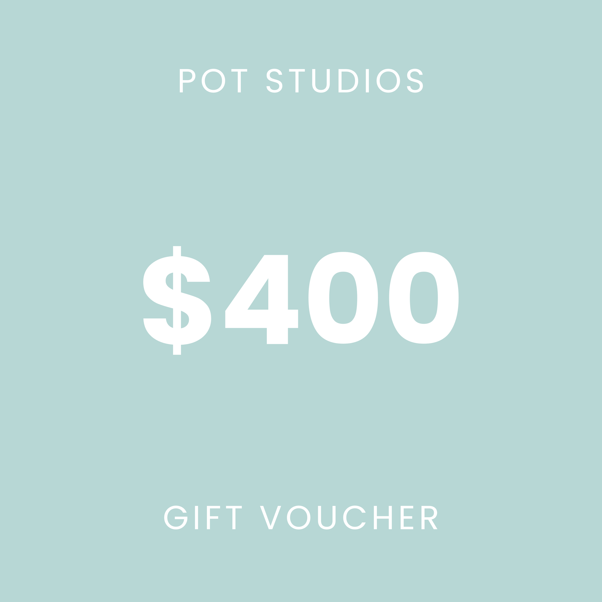 Gift card for Pot Studios valued at 400 dollars.