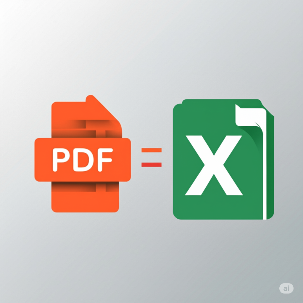 An icon of a red PDF document with the label 'PDF' on it, an orange minus sign, and a green Excel document icon with an 'X' on it, indicating converting PDF to Excel.