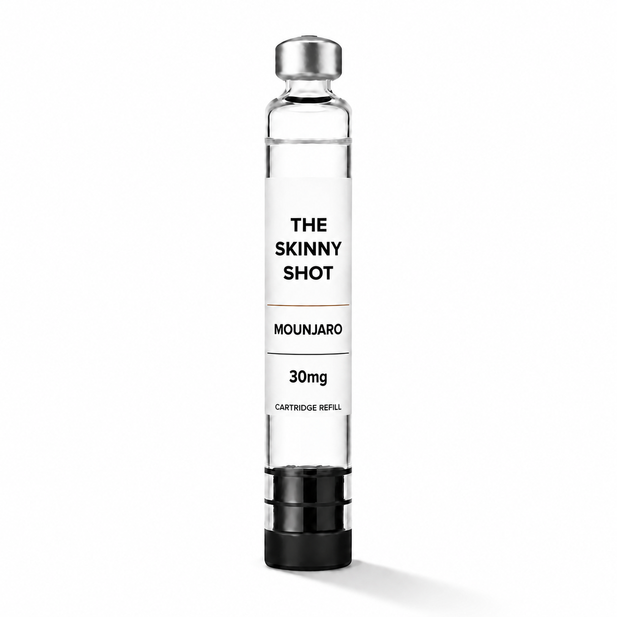 Mounjaro 30mg cartridge refill containing clear liquid on a white background.