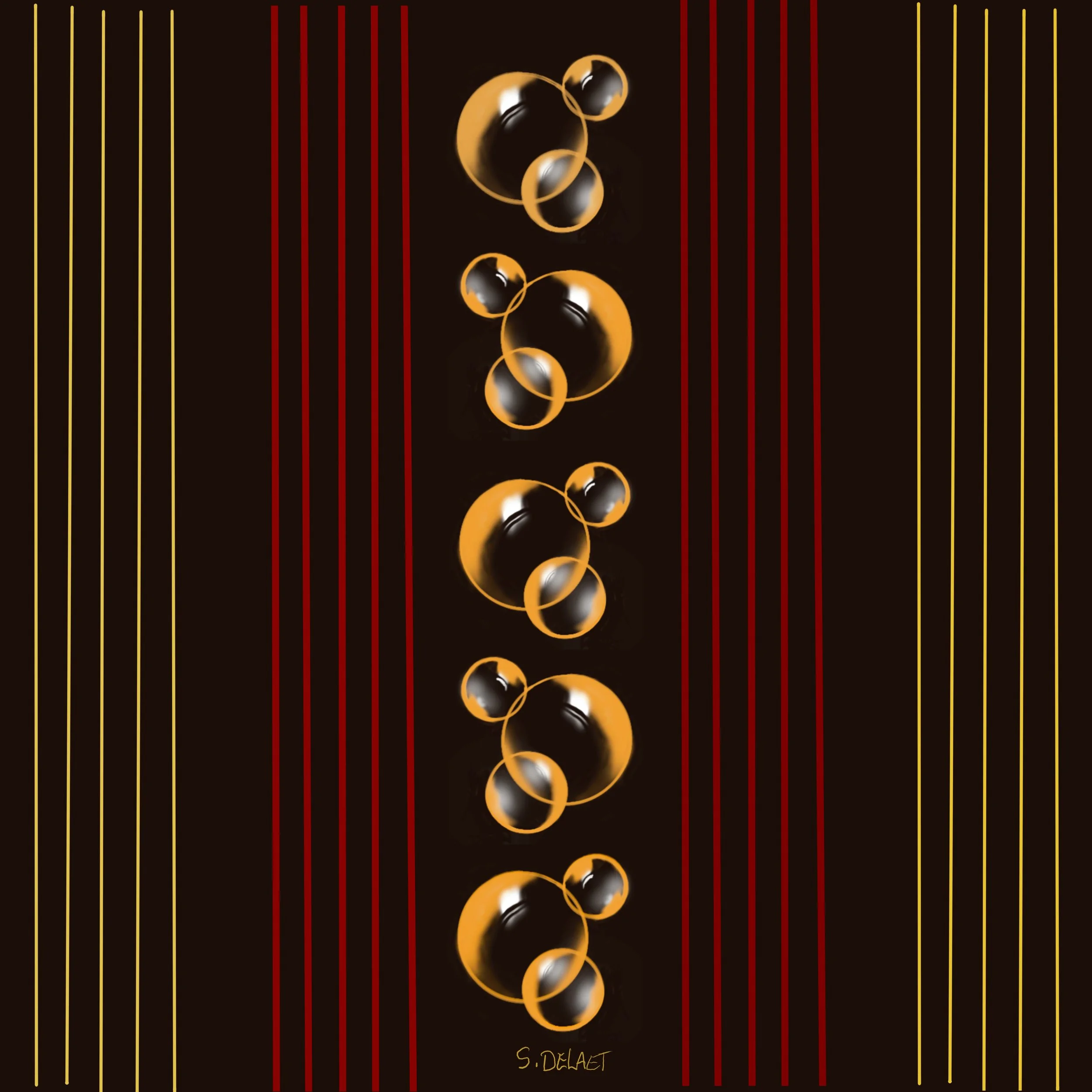 Stripes, Bubbles, Pattern, Red, Gold