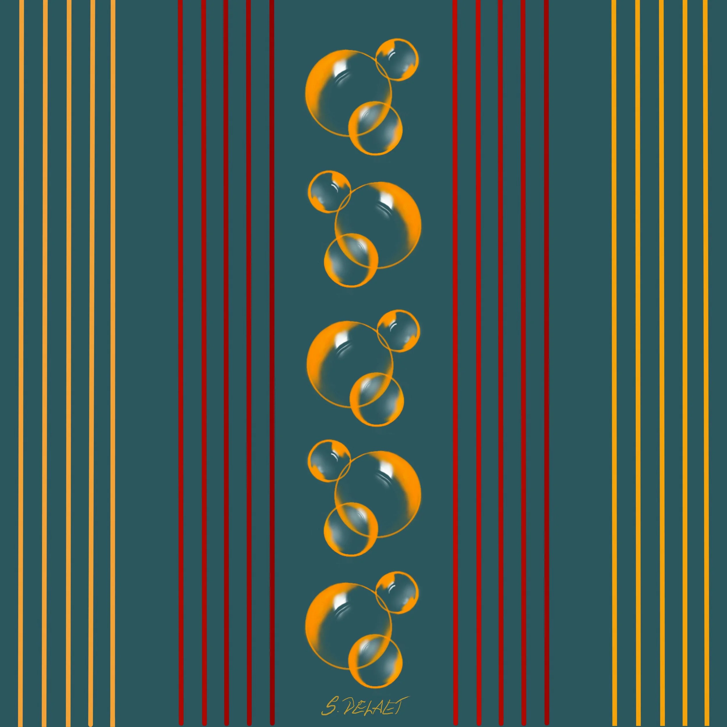 Stripes, Bubbles, Pattern Dark Teal, Gold