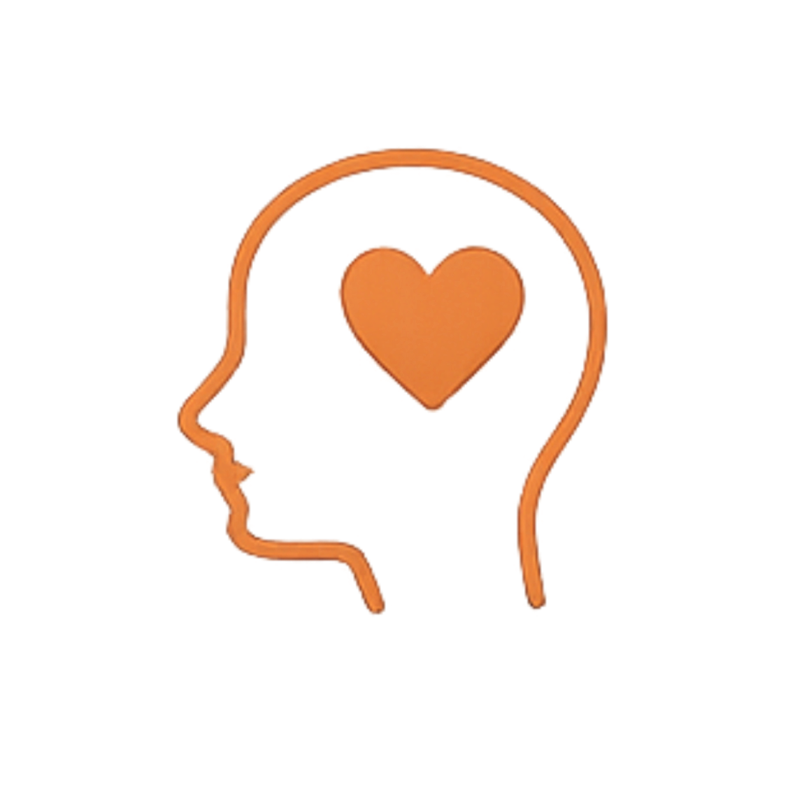 Outline of a human head profile with a heart inside, representing care or mental health.