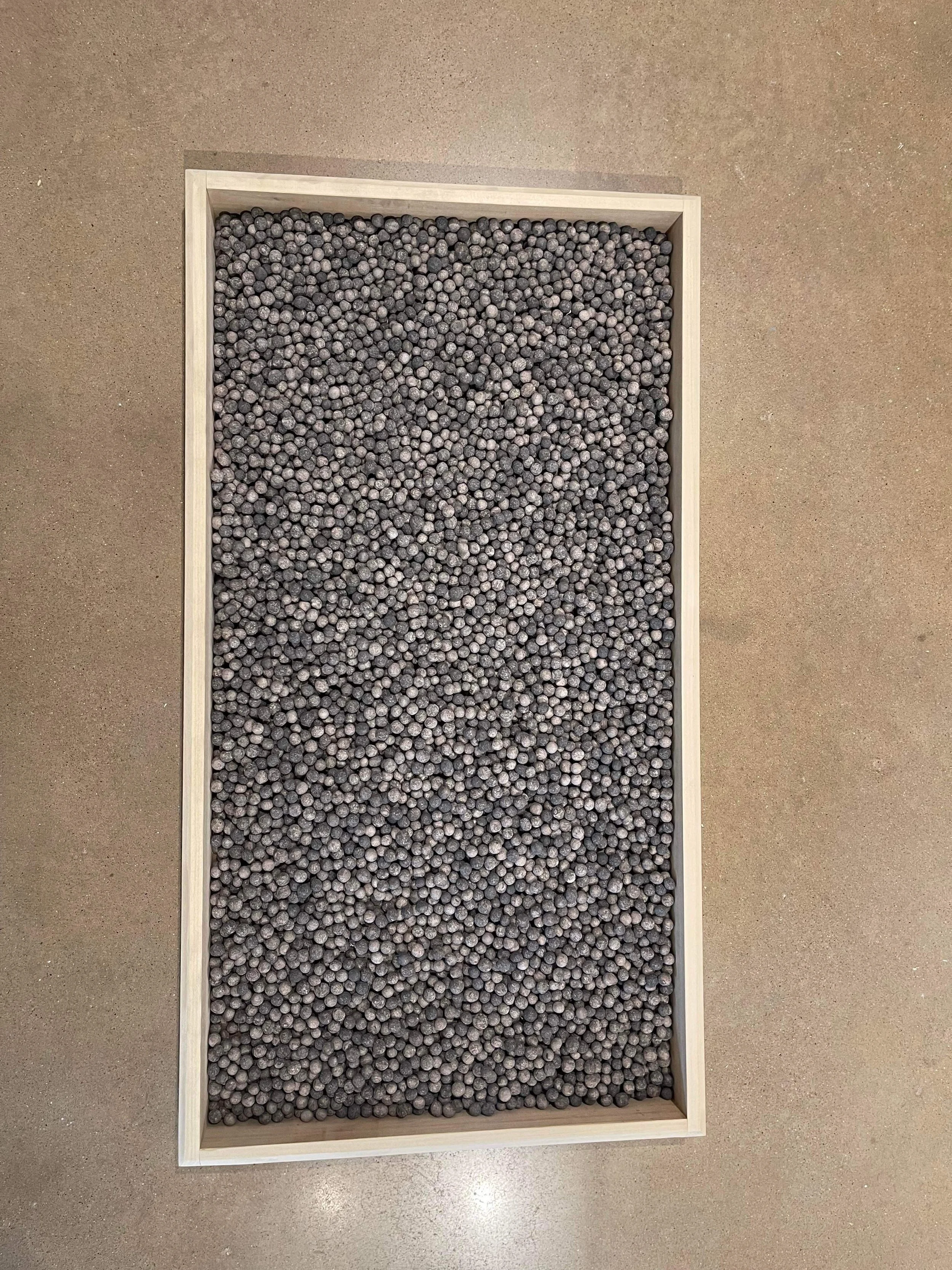COUNTED  
stoneware, wash, wood   
 4 ¼ × 38 ½ × 84  inches
