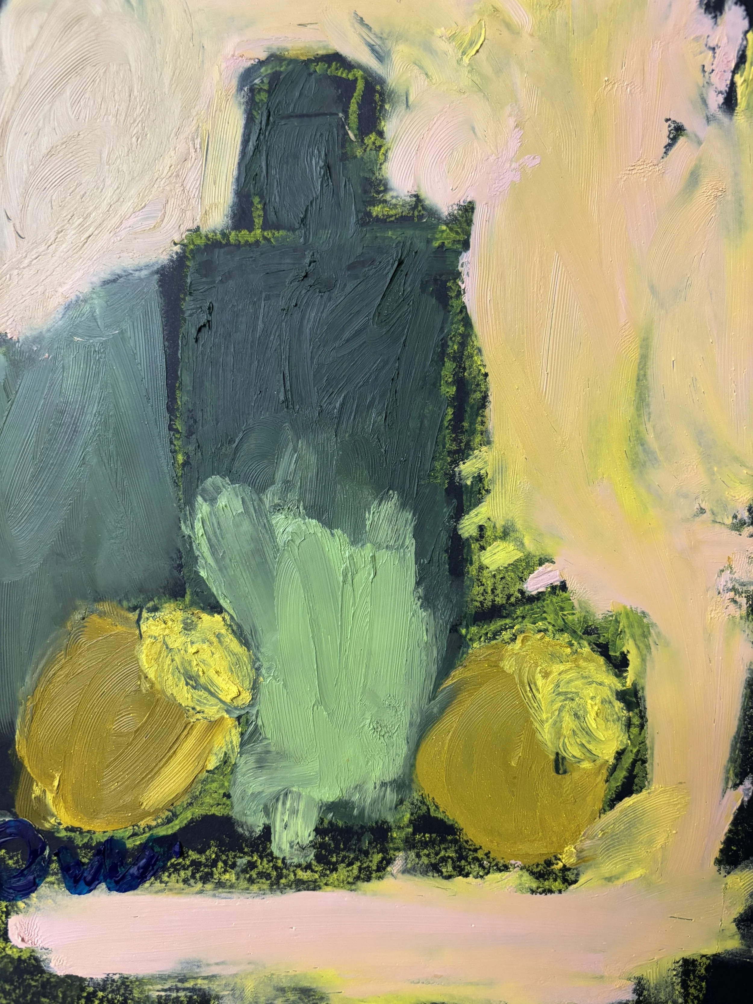 Green bottle - Oliver W. - Oil pastel on paper