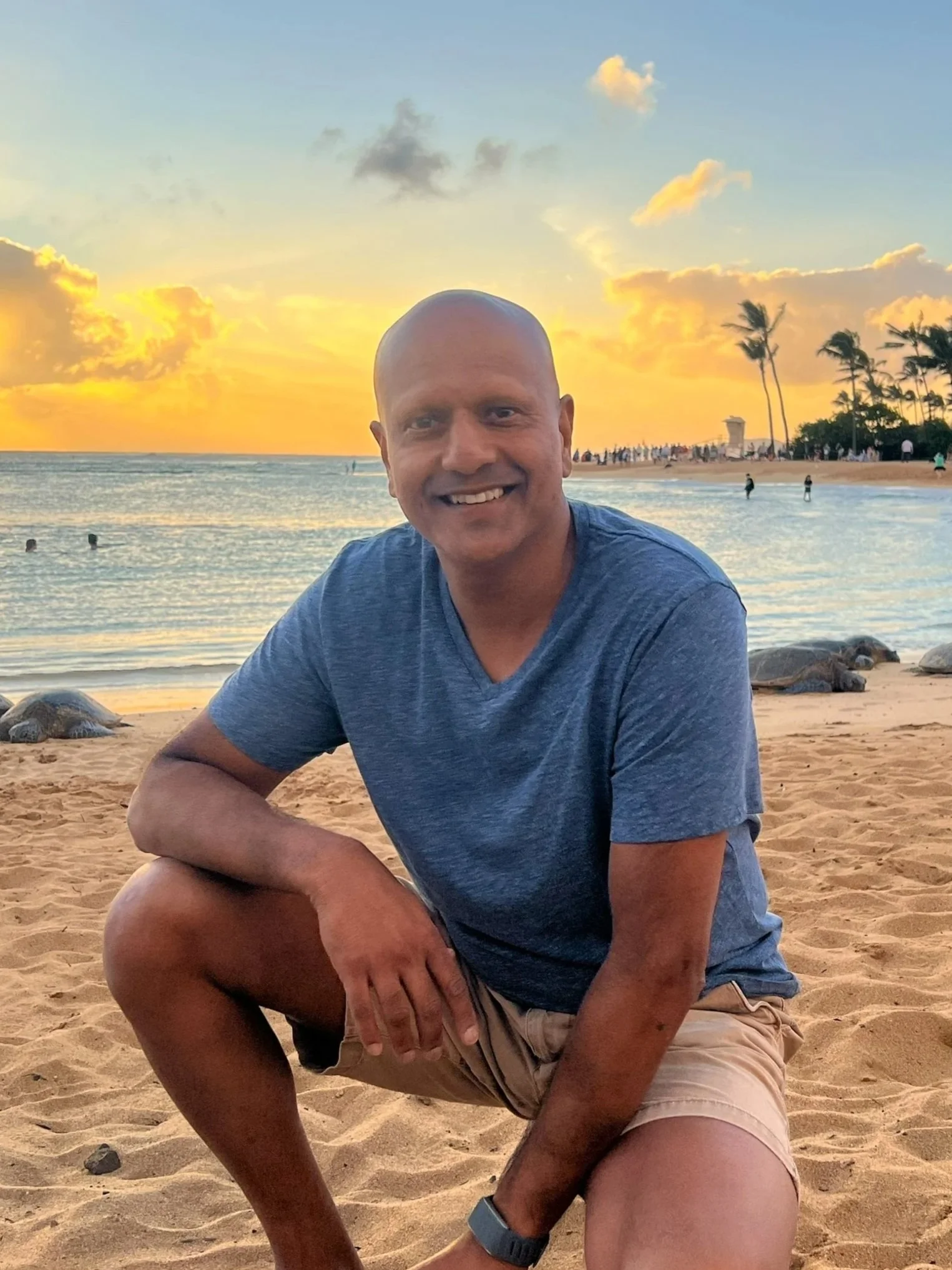 Ramneek Bhogal on the beach after a chiropractic and gut health seminar.  Also working on his masters degree.