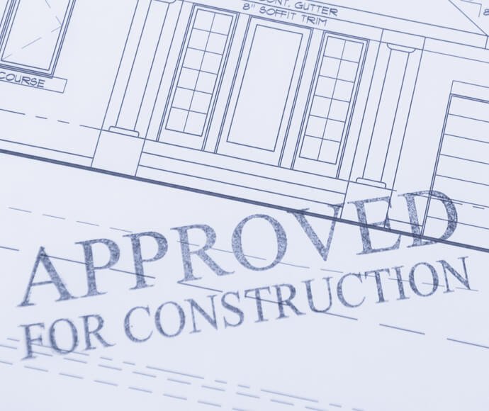 Architectural blueprint stamped "Approved for Construction."