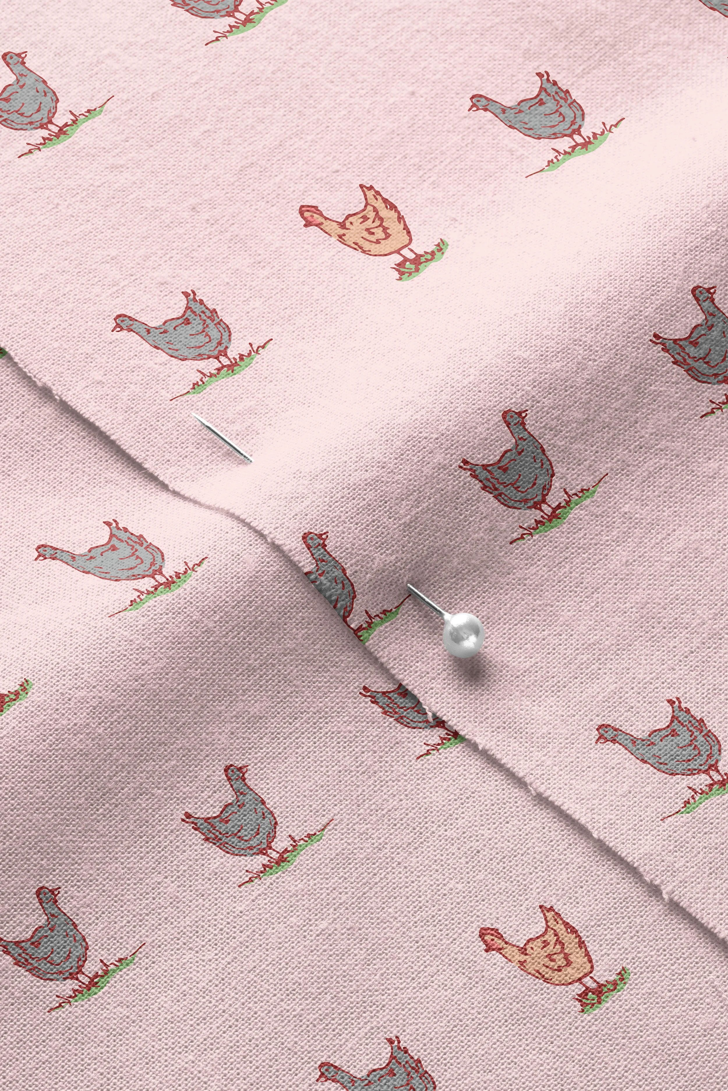 Chickens-pink-01_Closeup of Pinned Cotton Fabric Mockup by Creatsy®.jpg
