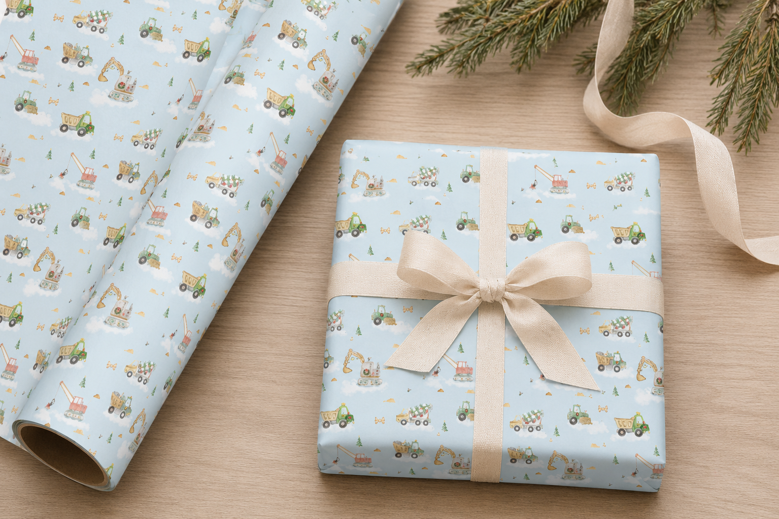 Construction Christmas Wrapping Paper