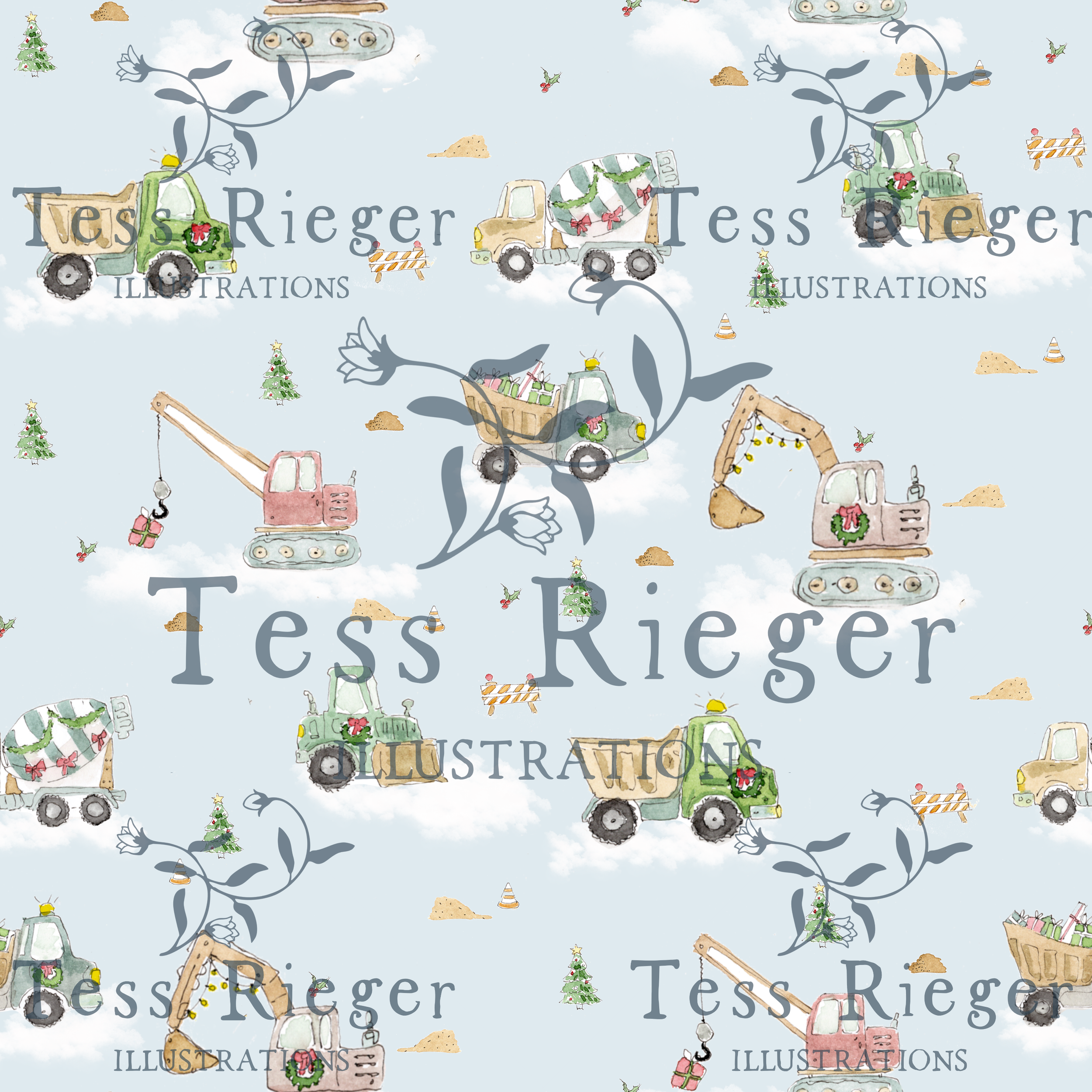 Construction Christmas Wrapping Paper