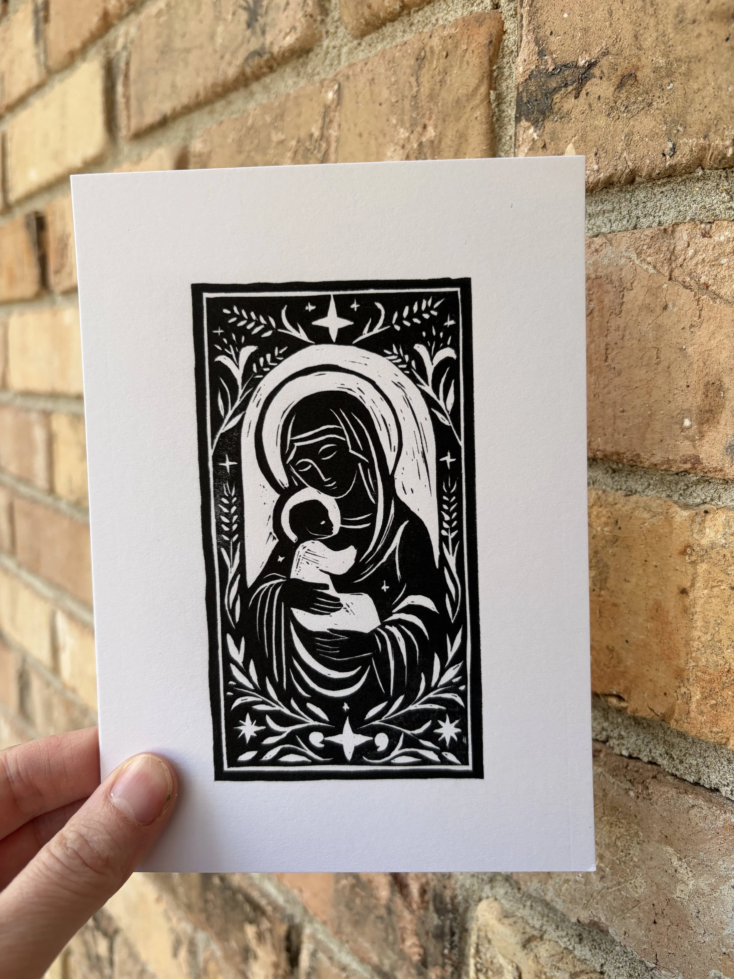 Madonna and Child Original Lino Print