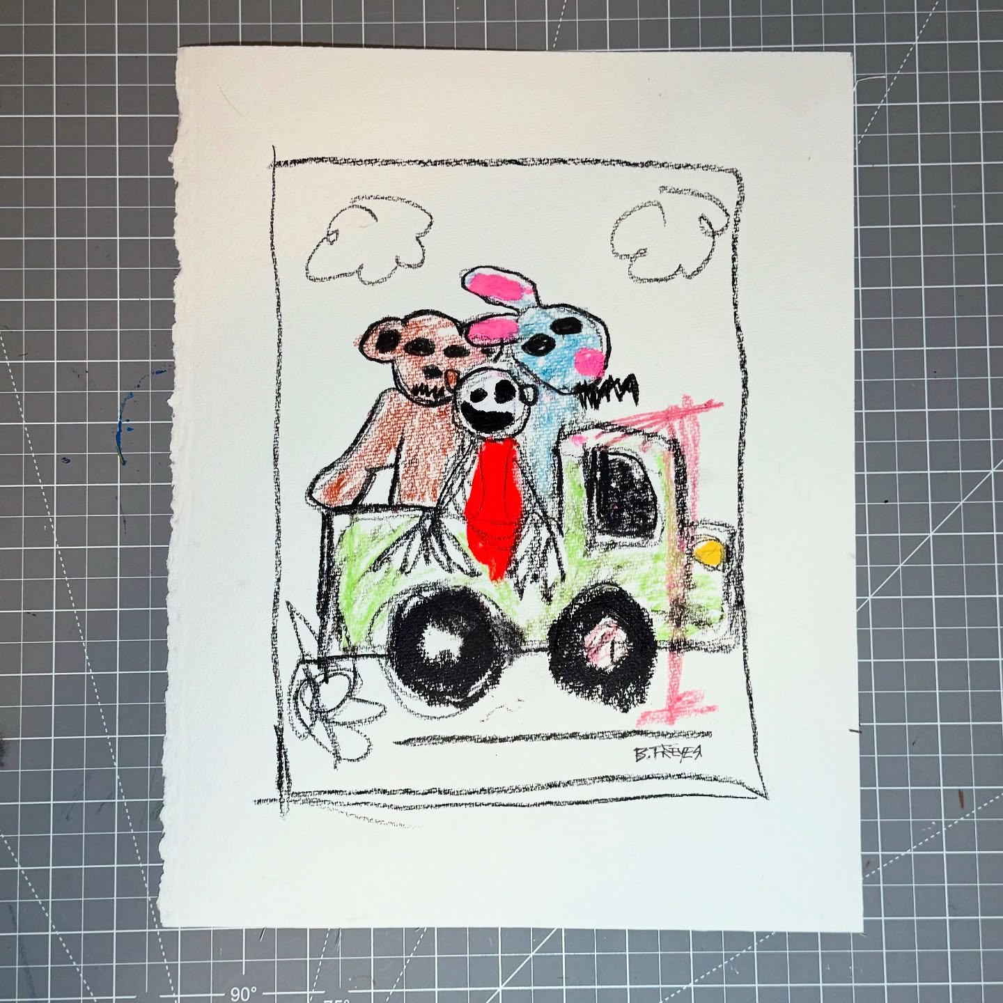 The Gang. Drawn on cold pressed watercolor paper with crayons and acrylic paint.