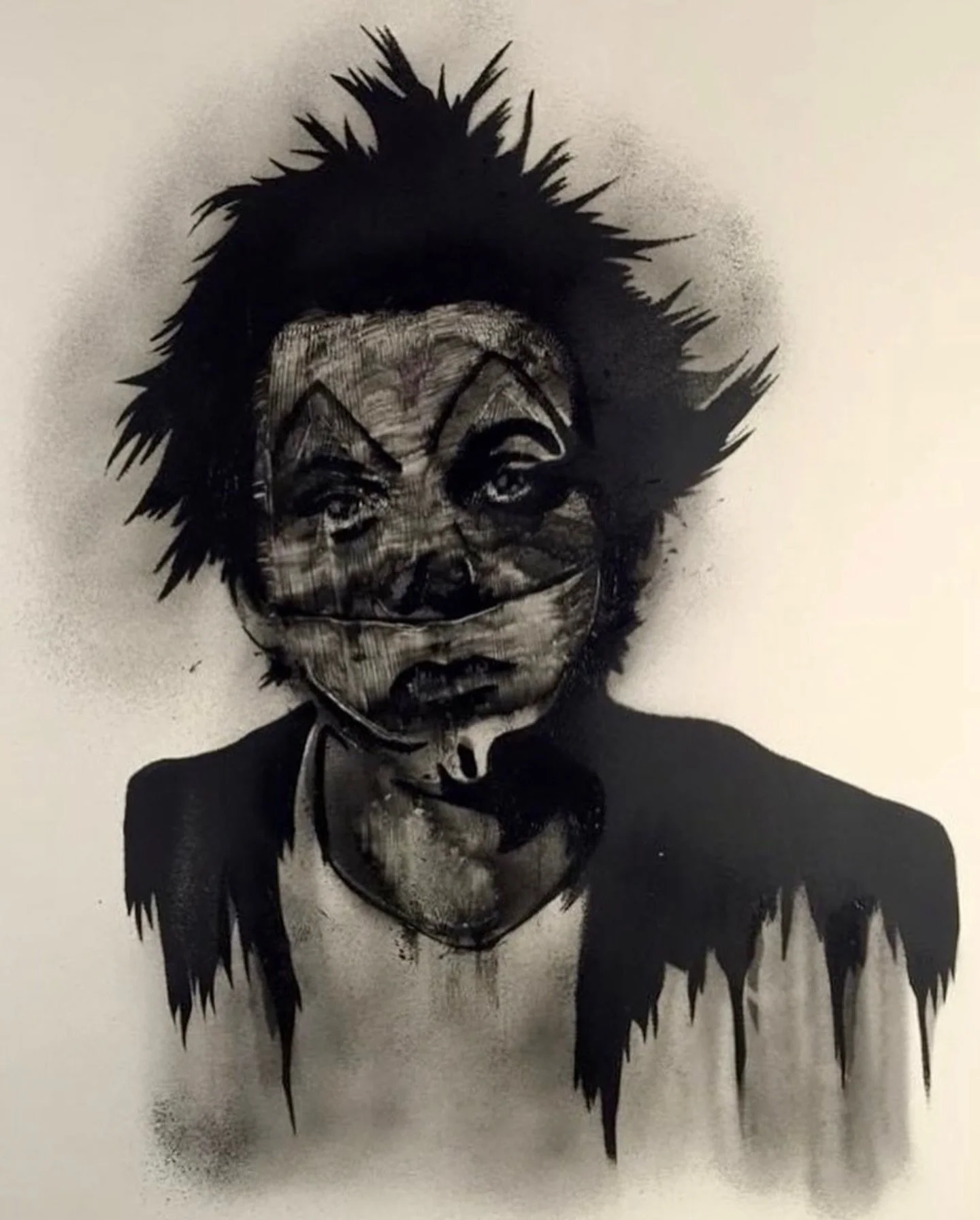 Here&rsquo;s a throwback Thursday from 2017. I painted this portrait of Slug (@atmosphere) with spray paint and charcoals.