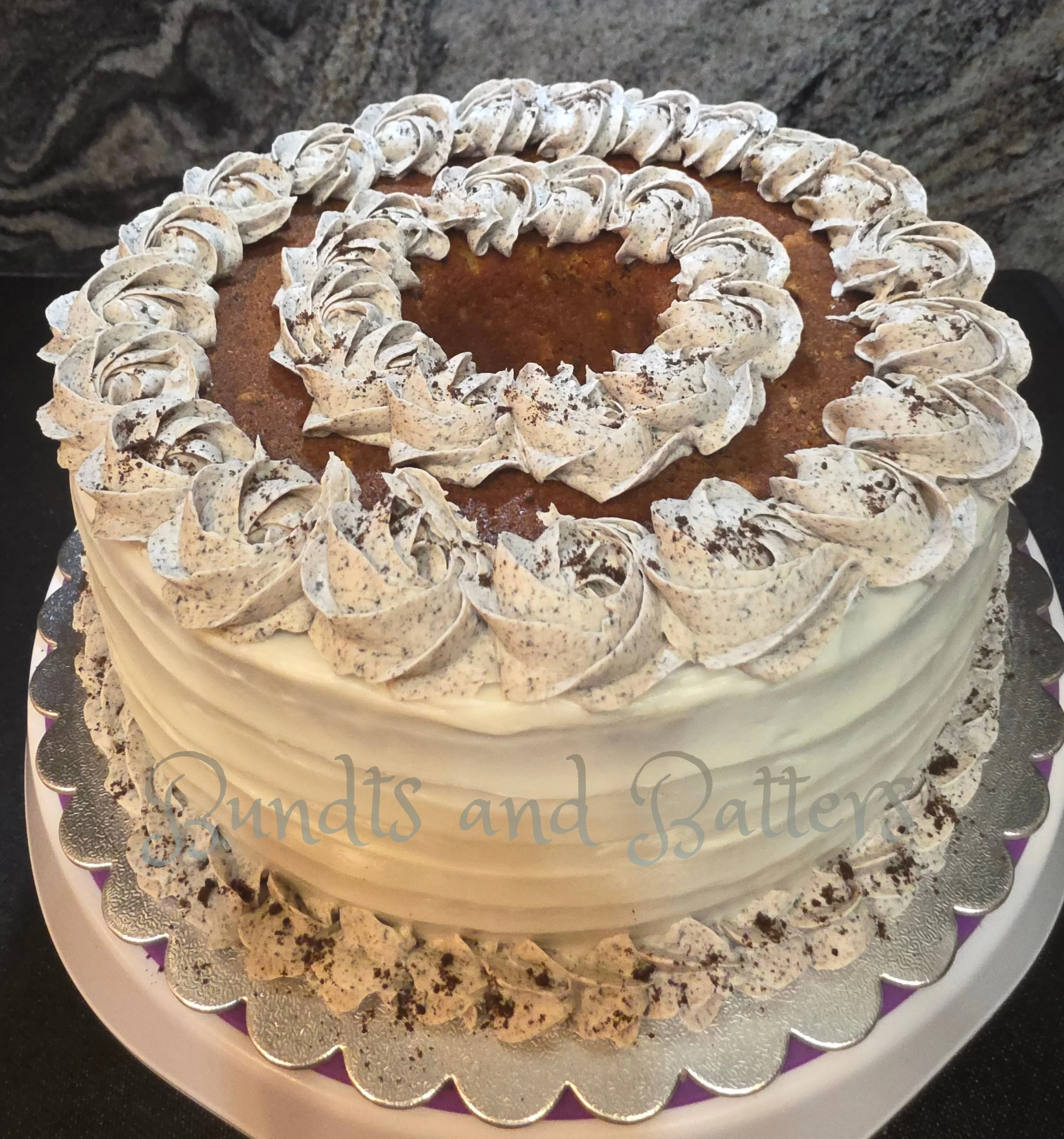 Oreo Cookies and Cream Pound Cake with Vanilla Buttercream Frosting 