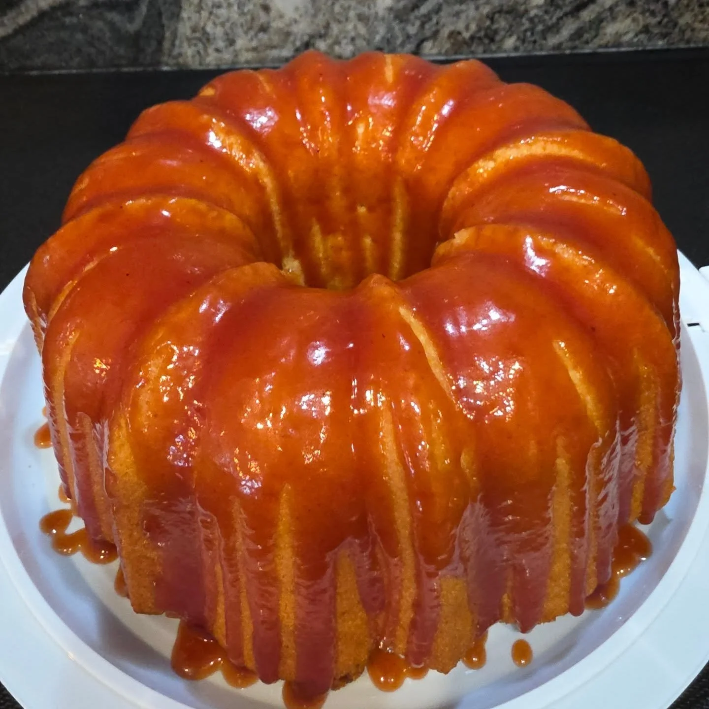Vanilla Cream Cheese Pound Cake with Guava glaze.  So good!!!