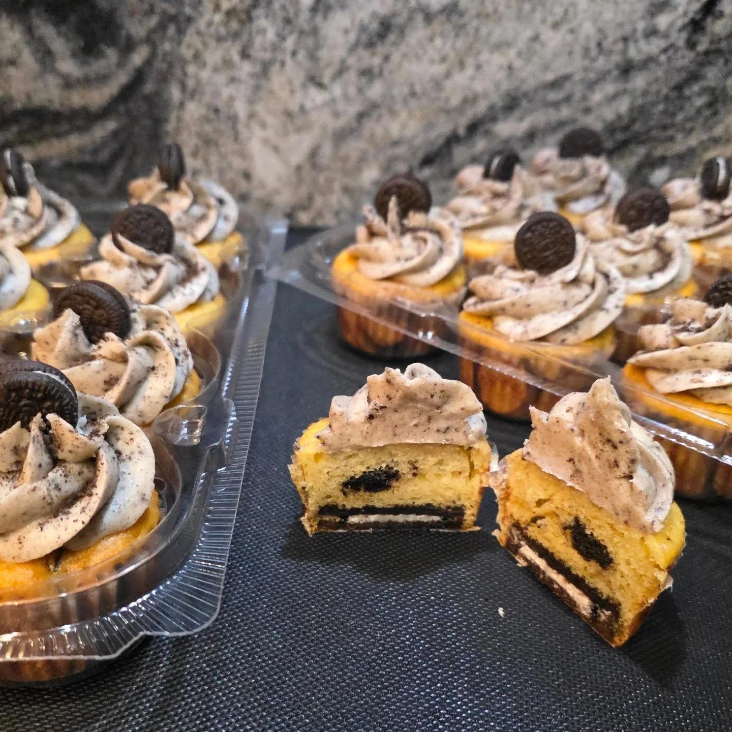 Oreo Bottom Cookies and Cream cupcakes.