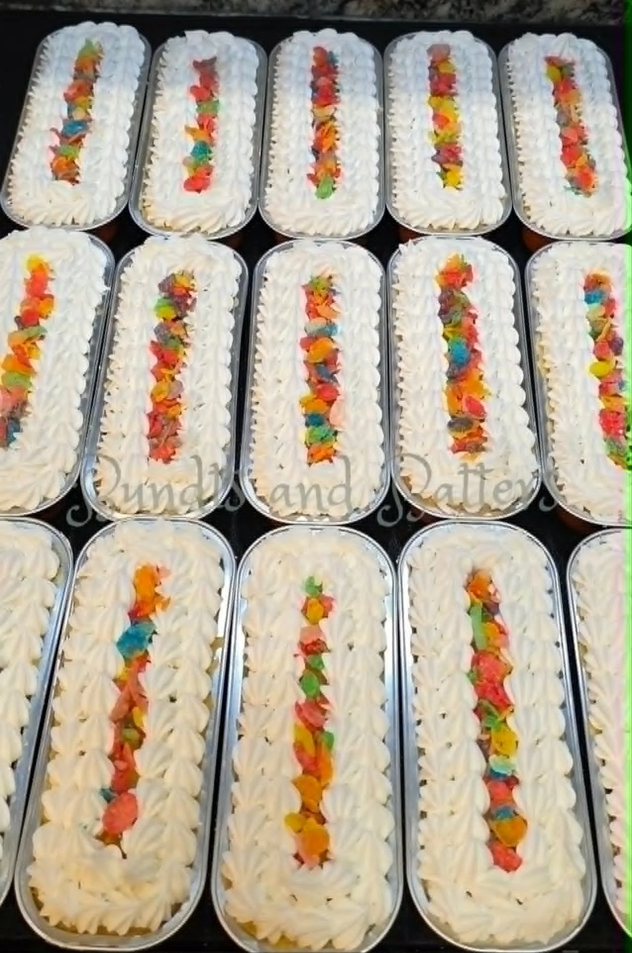 Fruity Pebbles "Ounce" Cakes with Vanilla Frosting