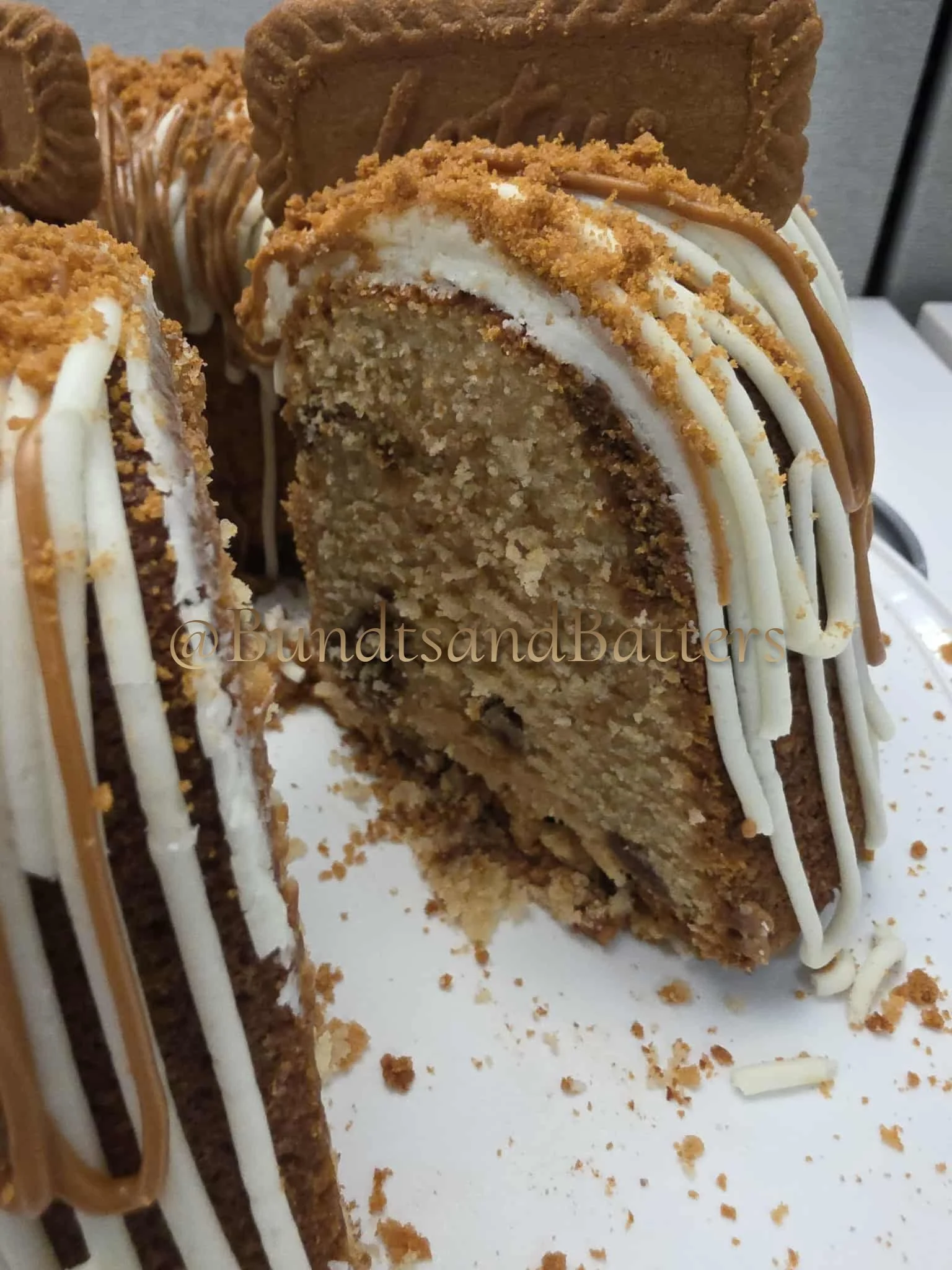 Biscoff Cookie Butter Pound Cake with Cream Cheese Frosting and Cookie Butter Drizzle