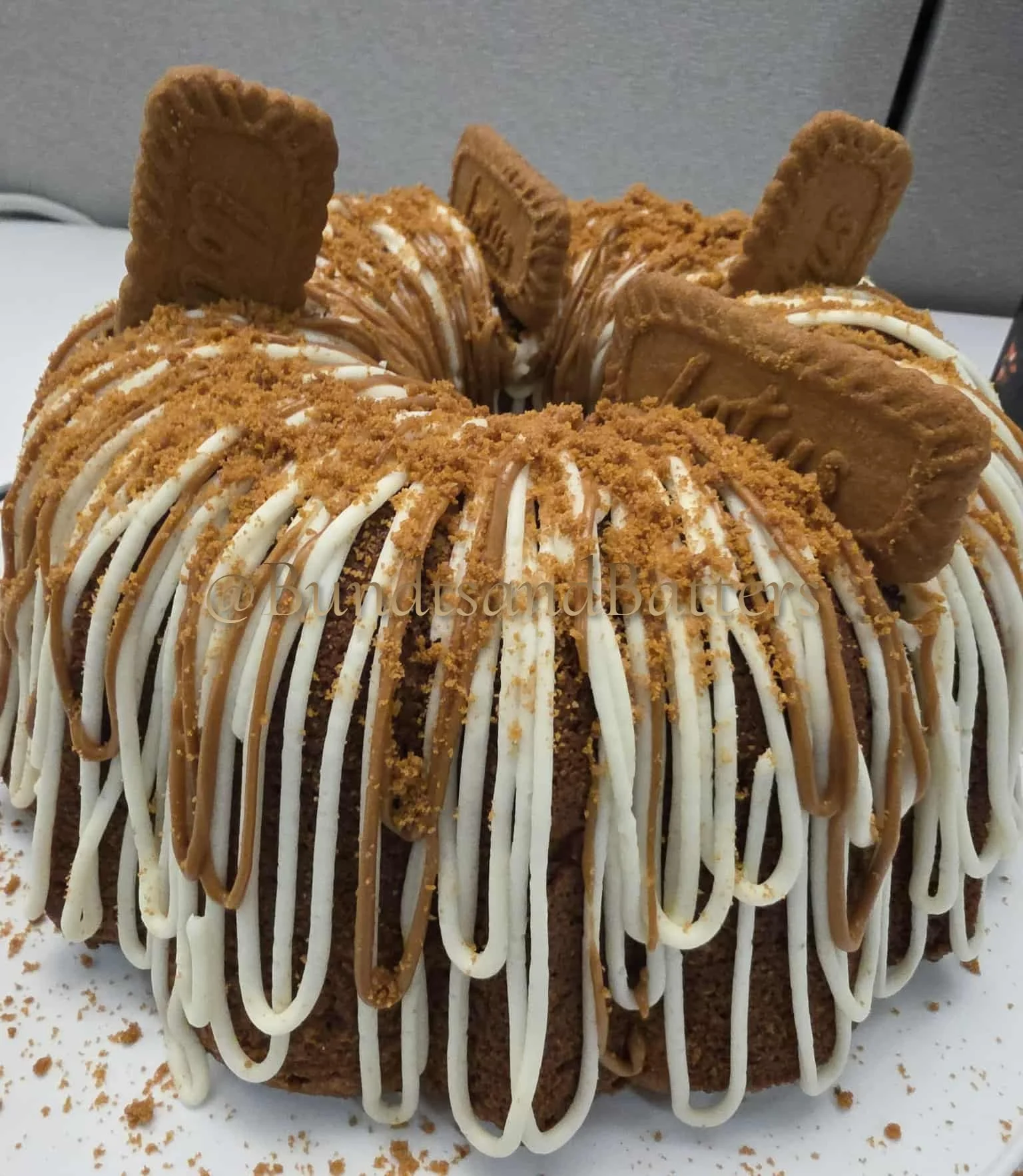 Biscoff Cookie Butter Pound Cake with Cream Cheese Frosting and Cookie Butter Drizzle