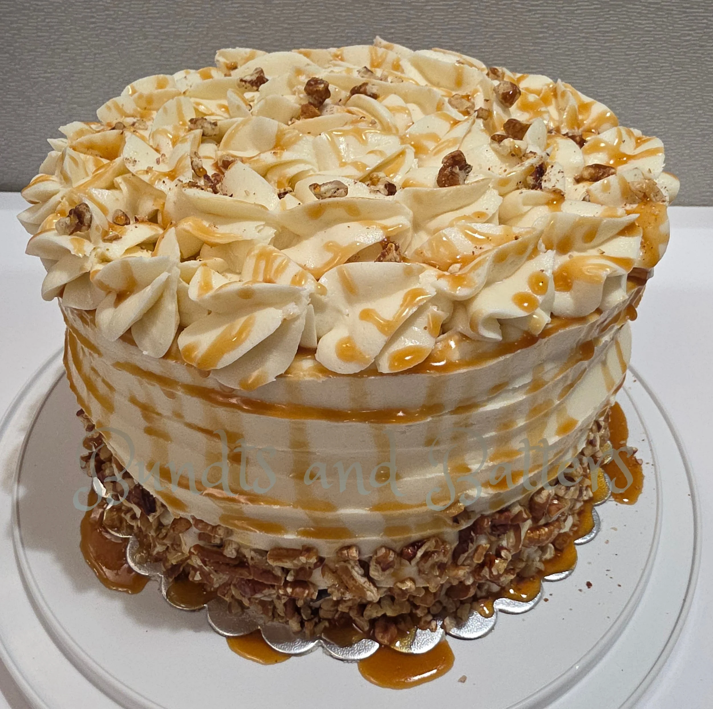 Caramel Apple Pecan Pound Cake with Cream Cheese Frosting and Caramel Drizzle