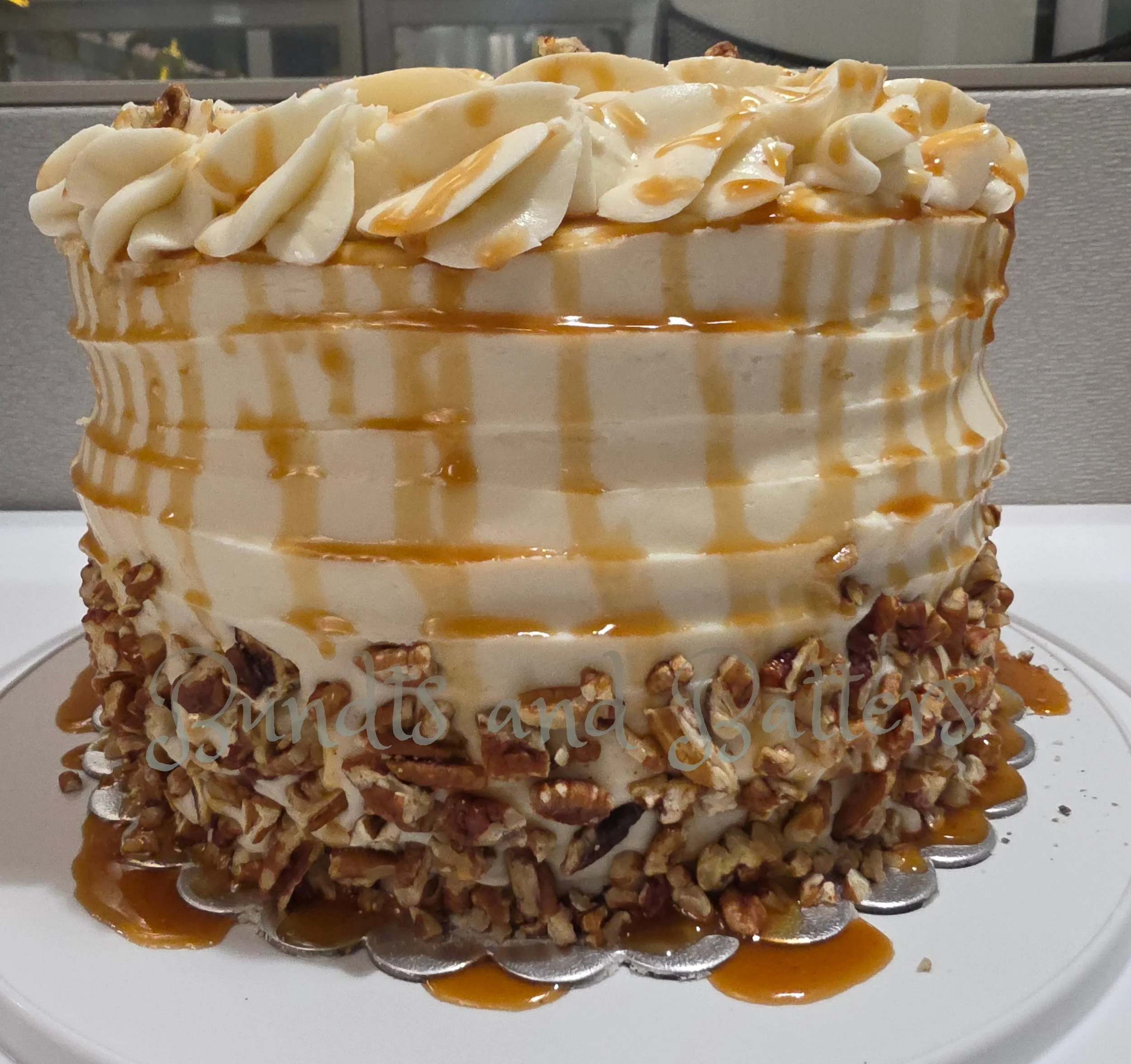 Caramel Apple Pecan Pound Cake with Cream Cheese Frosting and Caramel Drizzle