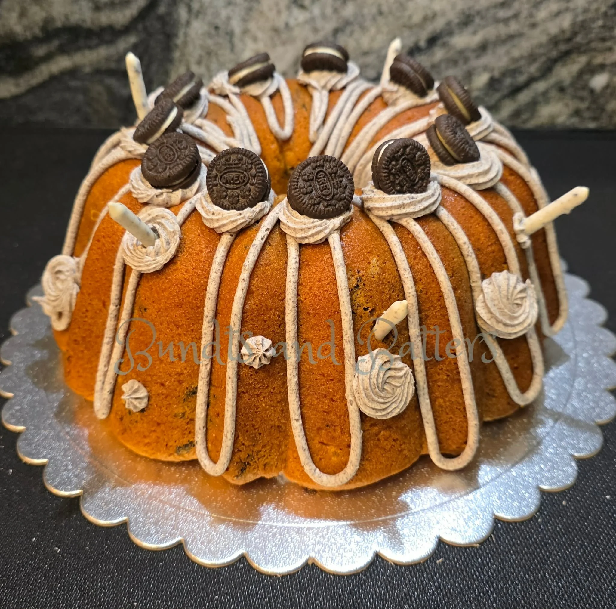 Cookies and Cream Pound Cake with Oreo Frosting and Mini Oreo Cookies