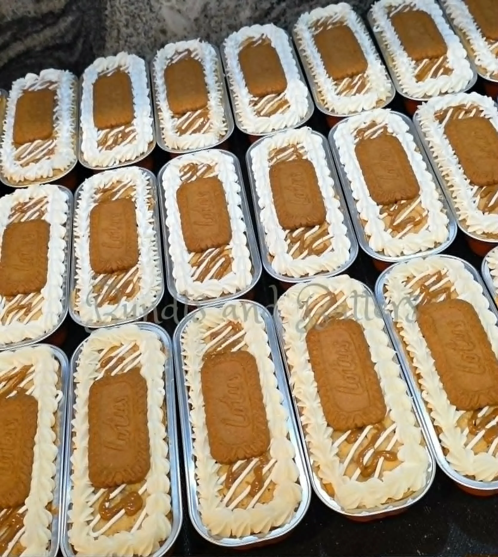 Biscoff Cookie Butter "Ounce" Cakes with Buttercream Frosting, Biscoff Cookies, and a Cookie Butter Drizzle