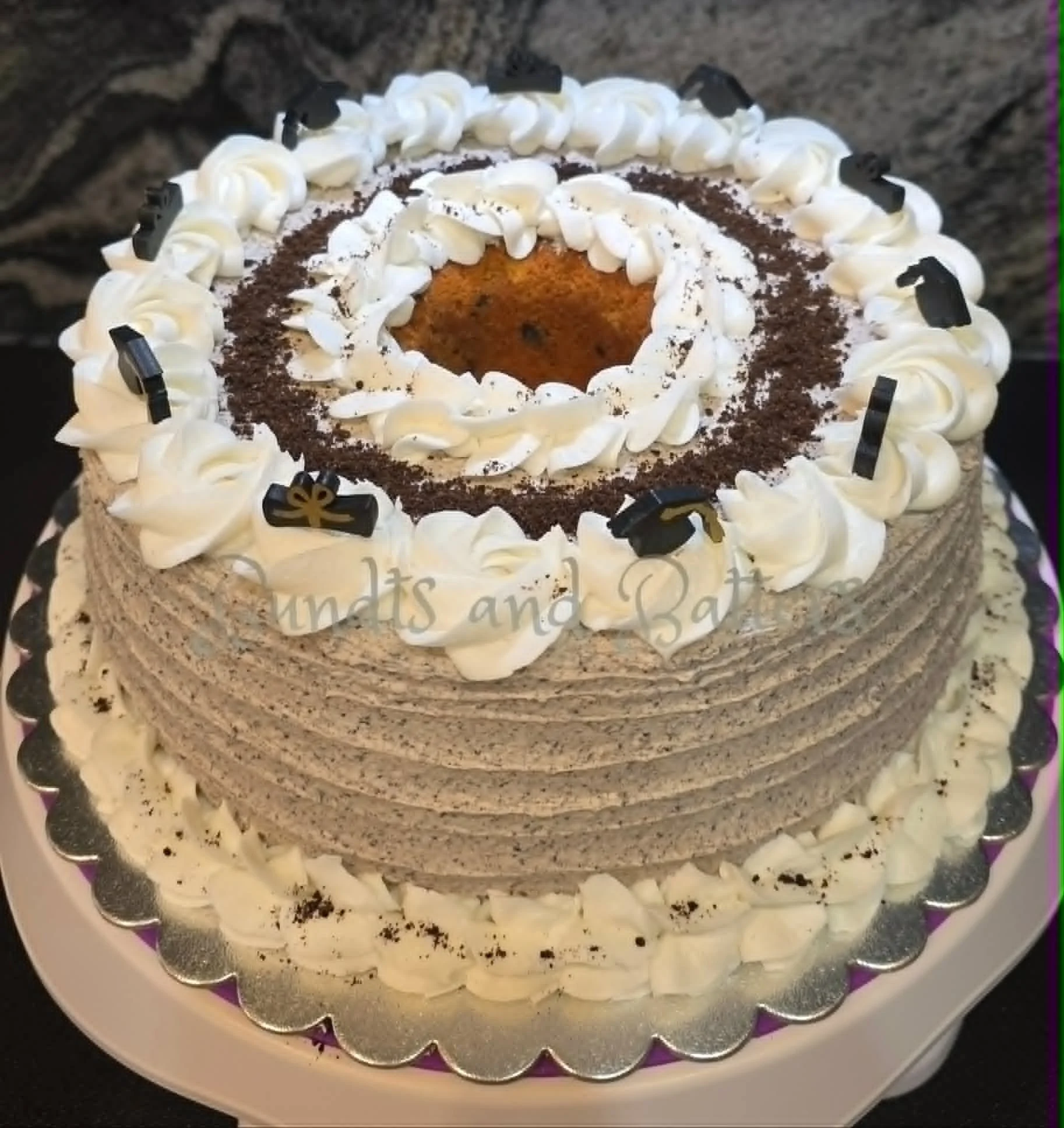 Cookies and Cream Pound Cake with Oreo Frosting and Vanilla Frosting