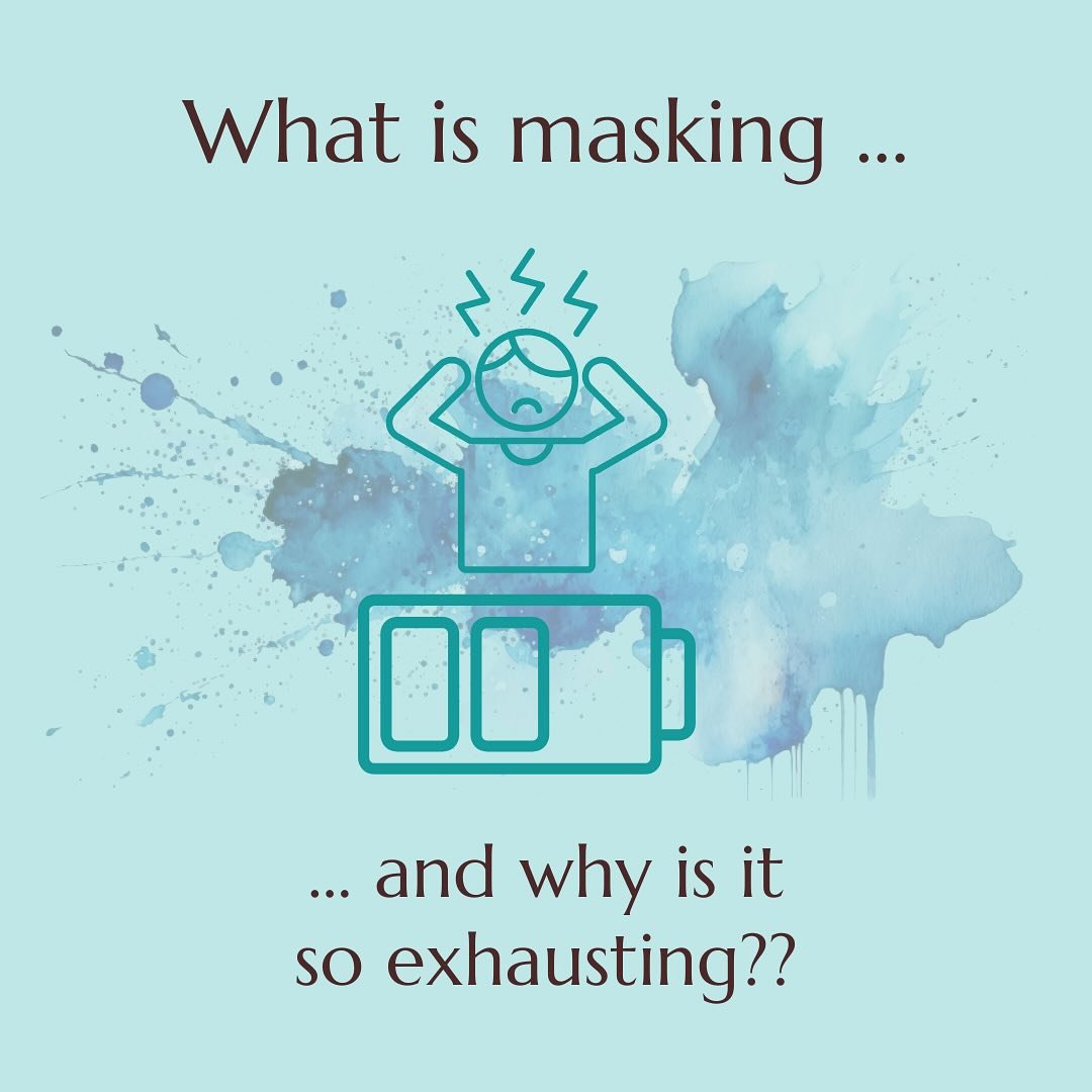 Let’s talk about the hidden cost of “blending in” for neurodivergent individuals. Masking is when we hide our natural behaviors - like stimming, avoiding eye contact, or asking for support - in order to appear more “typical&rd